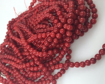 100 4mm round red coral beads