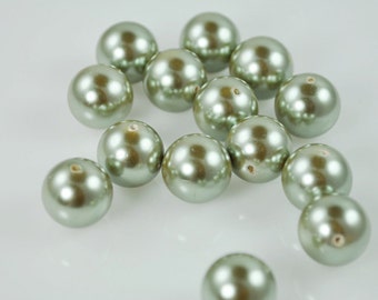 PRICE REDUCED - 15 Faux (Glass) Pearls 13mm - Light Green