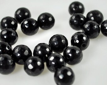 20 Black Onyx disco ball cut beads 12mm