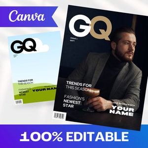 Modello Canva per copertina di rivista di moda maschile / Copertina di rivista personalizzata / Rivista Canva / Modello Canva / Modello di rivista digitale / GQ Mag