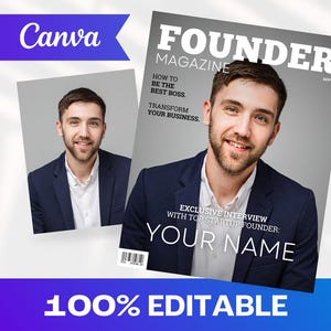 Plantilla Canva para portada de revista de startups / Portada de revista personalizada / Revista Canva / Plantilla Canva / Plantilla de revista digital / CEO fundador