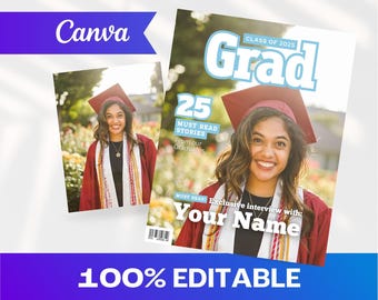 Graduation Magazine Cover Template | Class of 2025, Editable Canva Design (Digital Download)