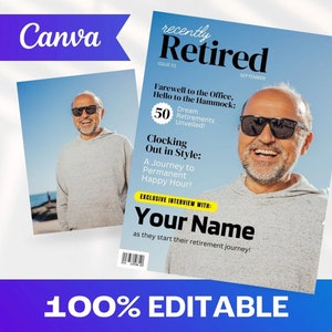 Retired Magazine Cover Canva Template | Custom Magazine Cover | Canva Magazine | Canva Template | Digital Magazine Template | Retirement