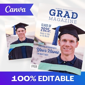 Grad Magazine Cover Canva Template | Editable Digital Magazine Cover | Graduation Gift Idea | Personalised Design | Class of 2025 | DIY Gift