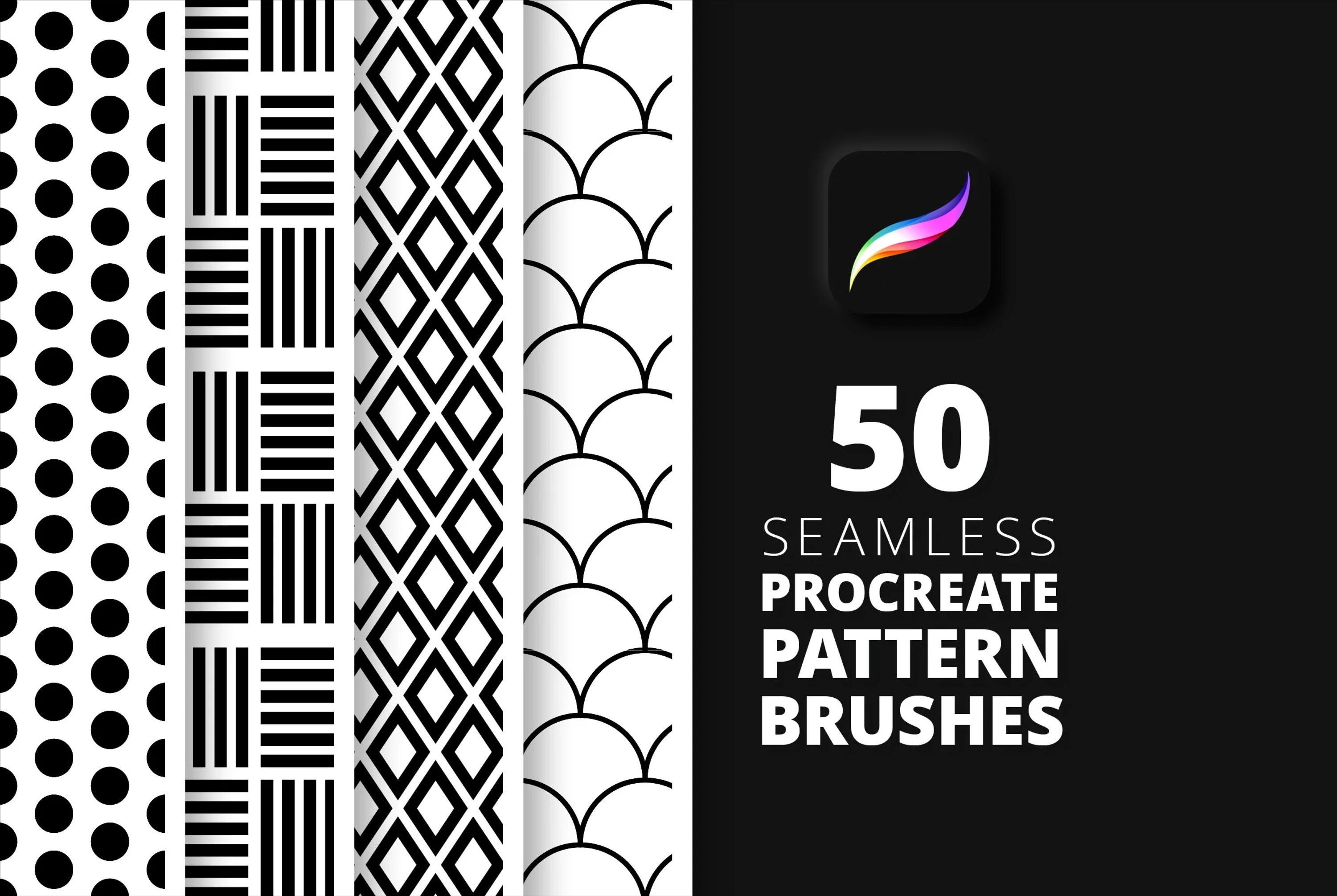 50 Seamless Procreate Pattern Brushes for iPad – Grids, Dots, Lines, Textures & More