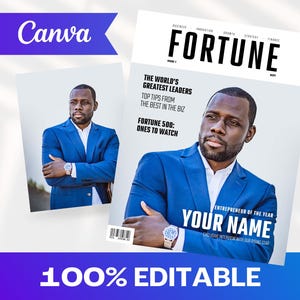 Plantilla Canva para portada de revista Fortune / Portada de revista personalizada / Revista Canva / Plantilla Canva / Plantilla de revista digital / Revista de negocios