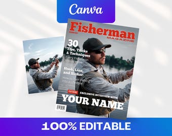 Custom Fishing Magazine Cover Template, Funny Fisherman Gift, Editable Canva Template, Fishing Gift for Dad, Angler Poster
