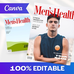 Plantilla Canva para portada de revista de moda masculina / Portada de revista personalizada / Revista Canva / Plantilla Canva / Plantilla de revista digital / Salud