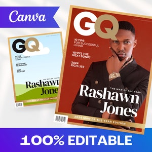 Modèle de toile de couverture de magazine de mode pour hommes | Couverture de magazine personnalisée | Magazine canevas | Modèle de toile | Modèle de magazine numérique | Magazine GQ
