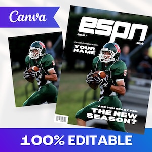 Modello Canva per copertina rivista sportiva / Copertina rivista personalizzata / Rivista Canva / Modello Canva / Modello digitale / Rivista sportiva ESPN
