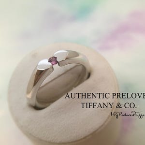 Utmärkt äkta Tiffany & Co. Palomo Picasso rosa safir dubbel modern hjärtring i silver