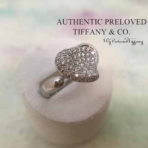 Excellent Authentic Tiffany & Co. Elsa Peretti Pave Paved Diamond Full Heart Platinum Ring size 6