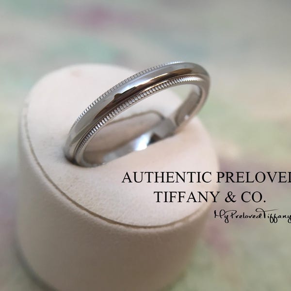 Excellent Authentic Tiffany & Co. Milgrain 3mm Platinum Ring #8.75 Wedding Band