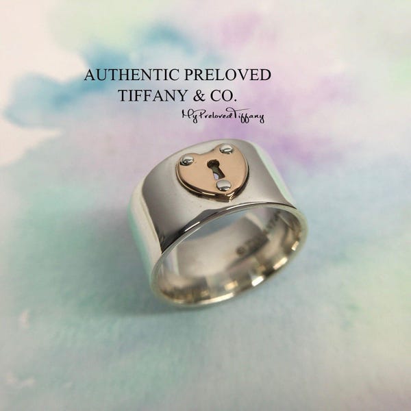 Authentic Preloved Tiffany & Co. Keyhole Heart Lock Rose Gold Silver Ring