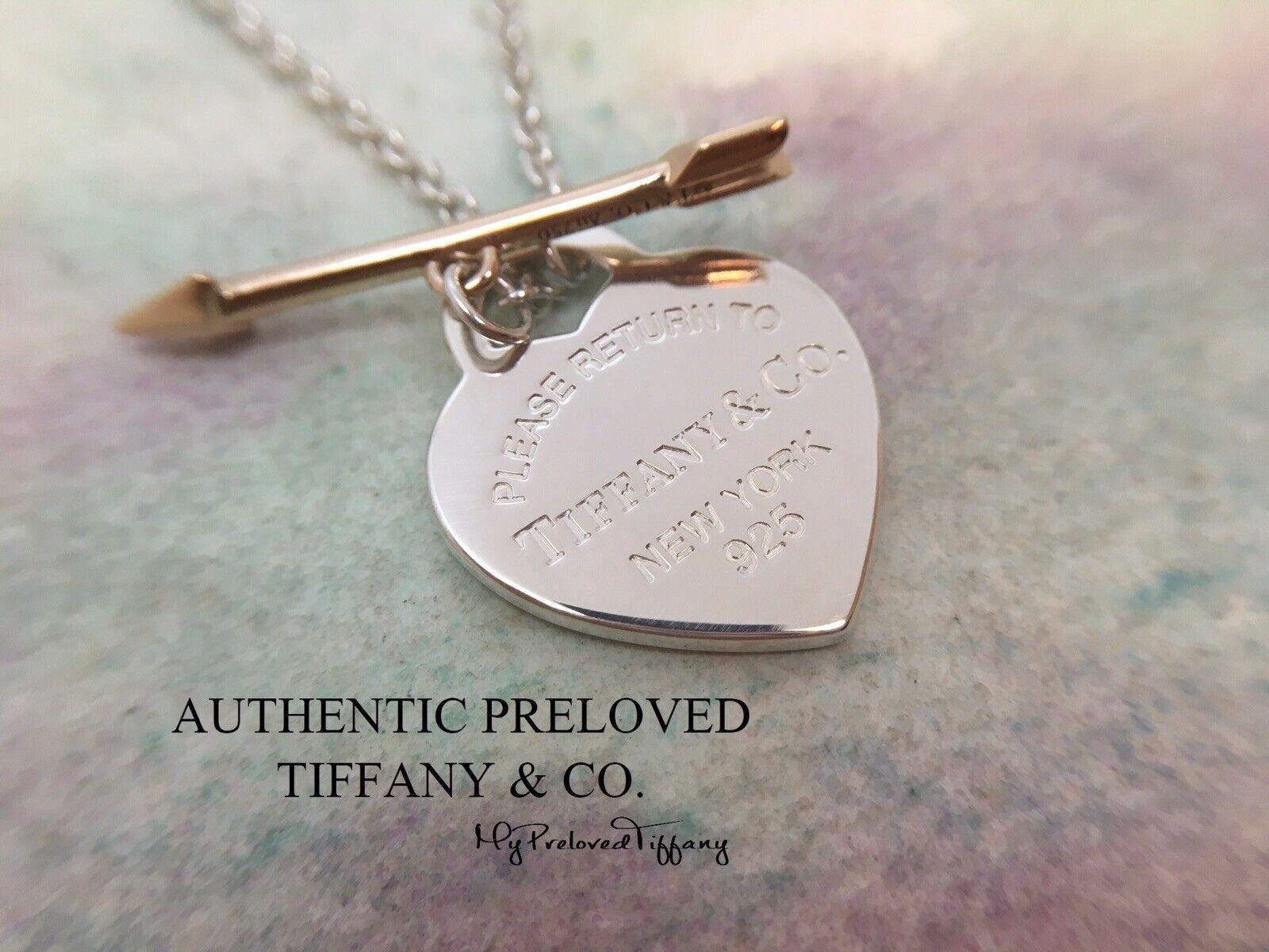 Authentique collier Tiffany & Co. Return to Lovestruck 750 or rose 18 carats flèche argent coeur moyen