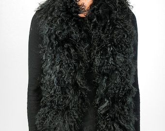 Fur scarf, lambskin scarf, stole, BOA design, made from Tibetan lamb | Women's scarf | Mongolian scarf | handmade | handmade | black 140 cm