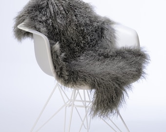 XXL Tibetan lambskin | Winter decoration | Finely curly fur | Natural odorless sheepskin | Runner carpet decoration, stone gray