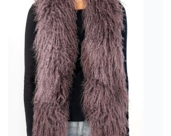 Fur scarf lambskin scarf stole design BOA from Tibetan lamb | women's scarf | Mongolian scarf | handmade | handmade | purple 140 cm