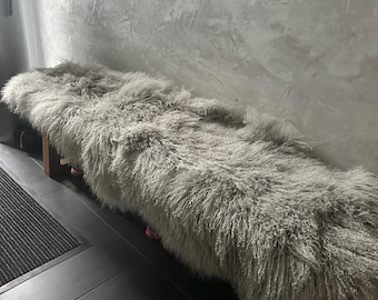 XXL luxury Tibetan lamb Mongolian rug pad underlay carpet 180 cm finely curly fur | Runner carpet decoration light grey