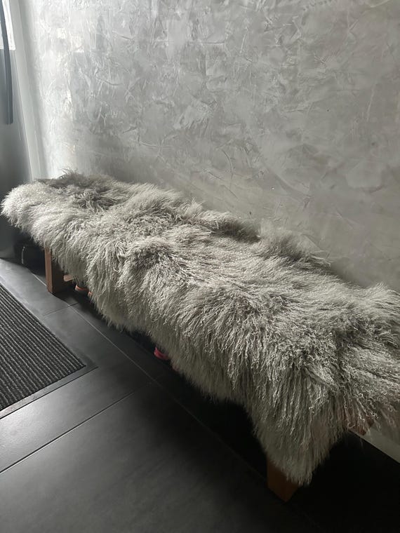 XXL Luxus Tibetlamm mongolische Teppichauflage Unterlage Teppich 180 cm feingelocktes Fell | Läufer Teppich Dekoration hellgrau