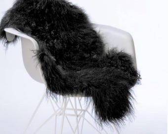 XXL Lambskin Tibetan Lambskin | Finely Curly Fur | Natural Sheepskin | Runner Rug BOHO Black Mother's Day Gift Idea Cozy Genuine Fur