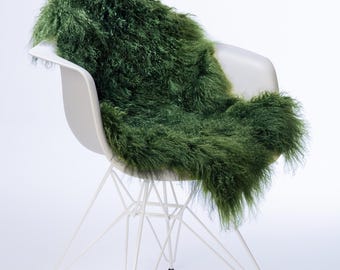 XXL lambskin | Winter decoration | Finely curly fur | Natural Tibetan sheepskin | Runner rug decoration, fir green