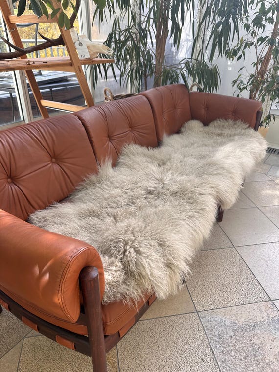 XXL Luxus Tibetlamm mongolische Teppichauflage Unterlage Teppich 180 cm | Läufer Teppich Dekoration sand BOHO beige SOFORT wieder lieferbar!