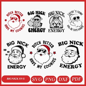 Pacchetto Santa Svg per Natale, file Svg di Babbo Natale vintage per Cricut, divertenti file Svg di Natale per magliette, divertenti file Svg di Babbo Natale Big Nick Energy