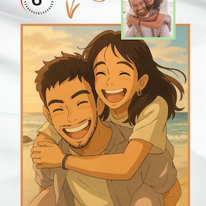 Dibujo de pareja de dibujos animados al estilo Ghibli personalizado, retrato de pareja de anime Ghibli, ilustración de pareja de anime personalizada, descarga digital