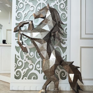 Cavallo di metallo 1,5 m di altezza rivetto Vite di assemblaggio origami carta fai da te DXF taglio laser nessuna saldatura richiesta solo rivetti o viti pdo
