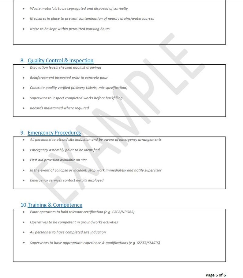 Modèle de déclaration de méthode de construction Royaume-Uni - Exemple de mur de soutènement - Word modifiable - Groundworks RAMS image 4