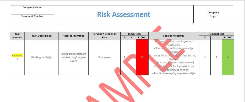 Construction Risk Assessment Template - Etsy