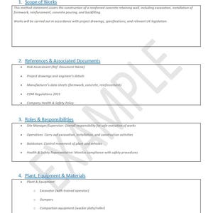 Modèle de déclaration de méthode de construction Royaume-Uni - Exemple de mur de soutènement - Word modifiable - Groundworks RAMS image 3