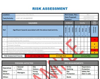 Modèle d'évaluation des risques liés à la construction | Word et PDF modifiables | RAM