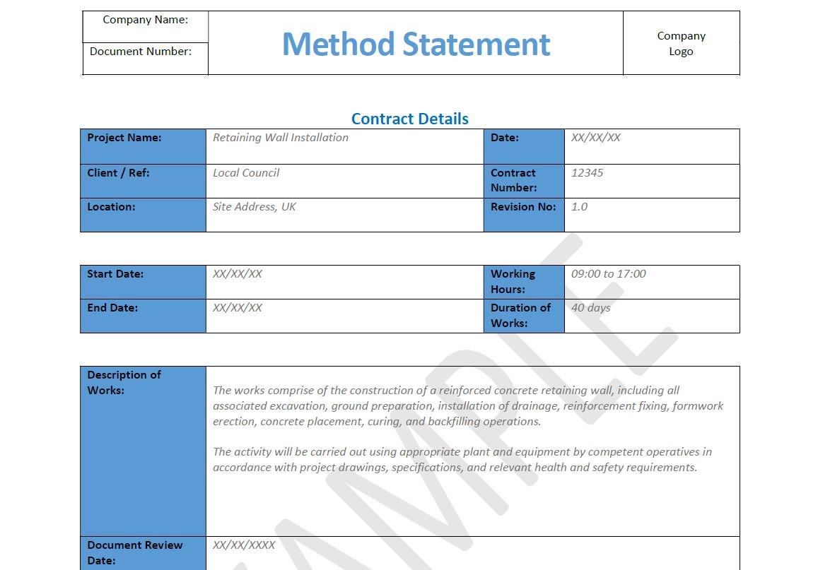 Construction Method Statement Template UK – Retaining Wall Example ...