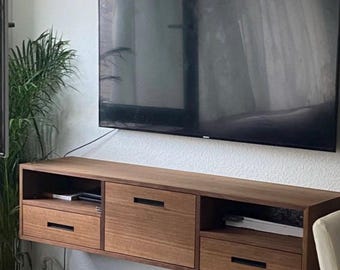 Handcrafted walnut lowboard | Mid-Century Modern | Journeyman's piece | Unique item | Wall-mounted sideboard