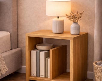 Wooden side table, minimalist coffee table, 50x42x42 cm, modern design, ideal for living room, bedside table, storage