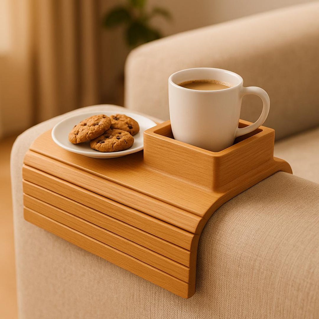 Bamboo Sofa Armrest Tray With Drink Holder • Sofa Butler for Couch ...