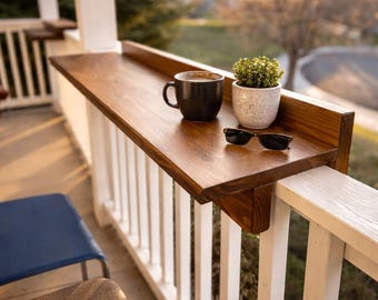 Shelf for balcony, table hanging, wood, customizable, garden decoration, industrial design, desk, gift idea, storage