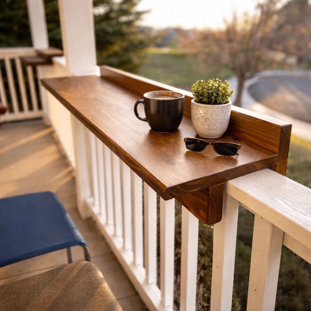 Ablage für Balkon, Tisch Aufhängung, Holz, personalisierbar, Garten Deko, industrial design, schreibtisch, Geschenkidee, Aufbewahrung