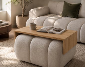 Handcrafted oak ottoman table | Ottoman table for couch & sofa | Custom-made | Modern wooden side table | Coffee table