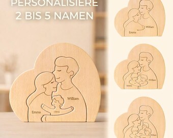 Personalized wooden figurine with name – family gift for mom, dad, Mother's Day or Valentine's Day