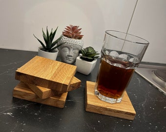 Coasters for glasses made of solid oak, set of 4, handmade wooden coasters, sustainable glass coasters, robust natural wood, stylish
