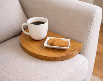 Handcrafted Wooden Sofa Shelf | Oak Clamp-On Couch Arm Tray | Modern Design, Organizer, Brown