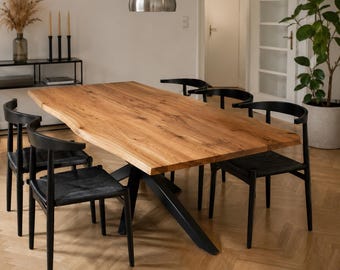 Solid wood table - Oak dining table - Wooden table - Solid wood - Live edge - Oiled tree trunk table - Living room table