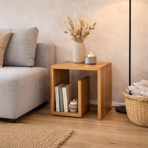 Table d'appoint en bois, table basse minimaliste, 40 x 40 x 40 cm, design moderne, idéale pour le salon, table de chevet, rangement