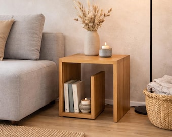 Wooden side table, minimalist coffee table, 40x40x40 cm, modern design, ideal for living room, bedside table, storage