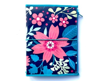 Travelers Notebook Cover and Matching Craft Folder Bundle Fun Flowers on Dark Background Design