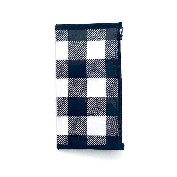 Zipper Pouch Wallet Insert Black and White Buffalo Plaid design Made to Order dori insert