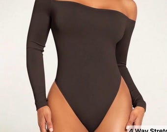 Off shoulder solid body suit long sleeves large